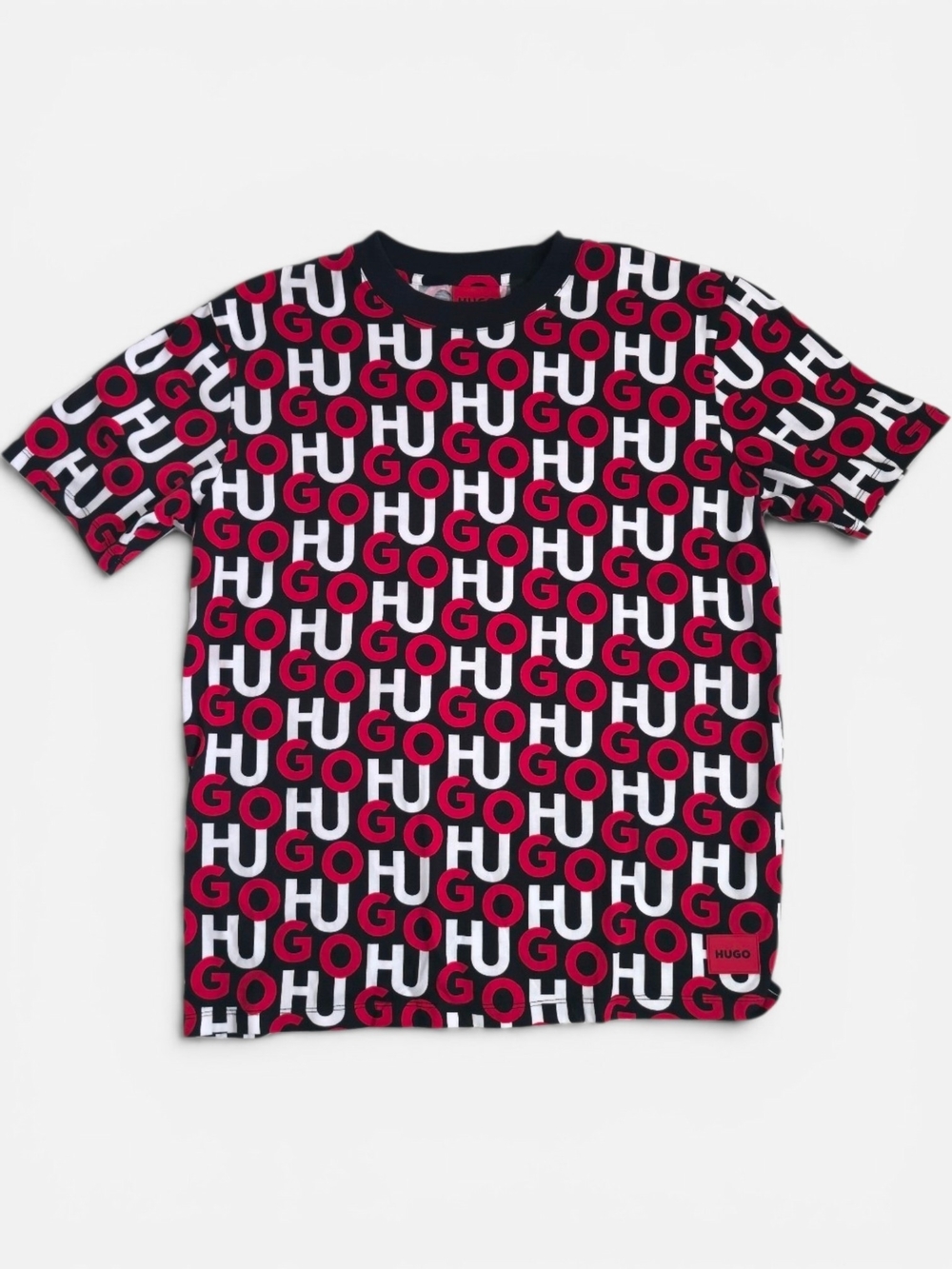 HUGO Donogram All Over Print Red And Black Logo Tee